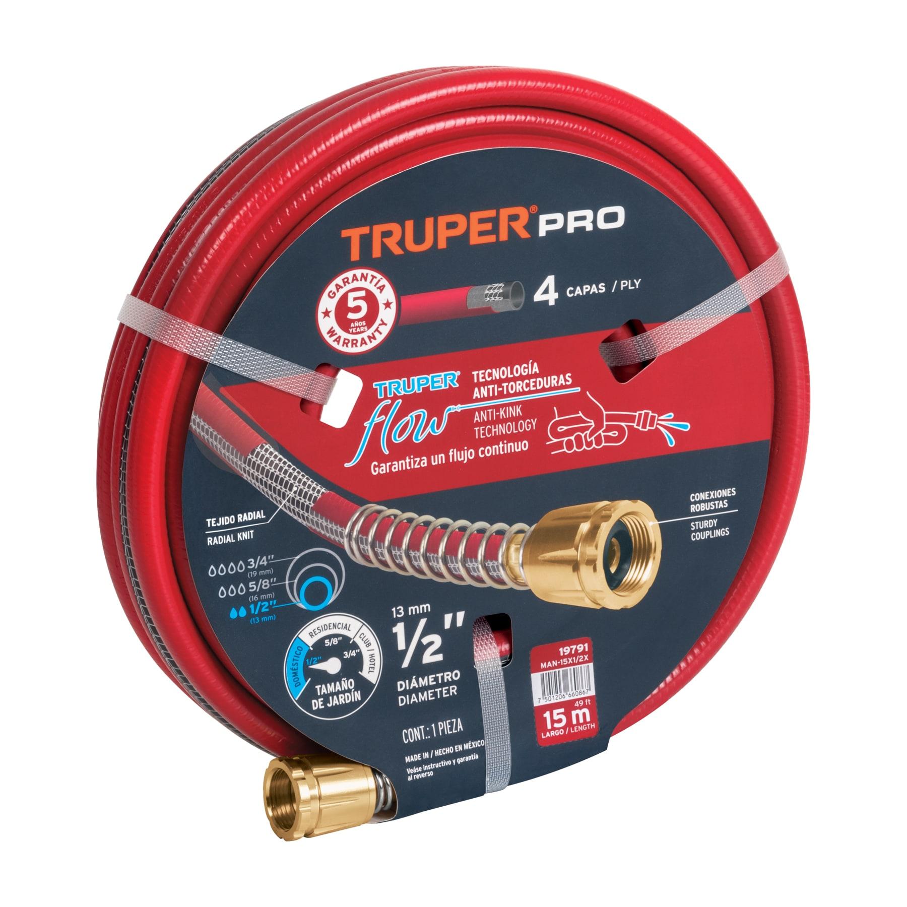 MANGUERA 1/2' SUPER REFORZADA 4 CAPAS 15 M CONEXIONES METAL