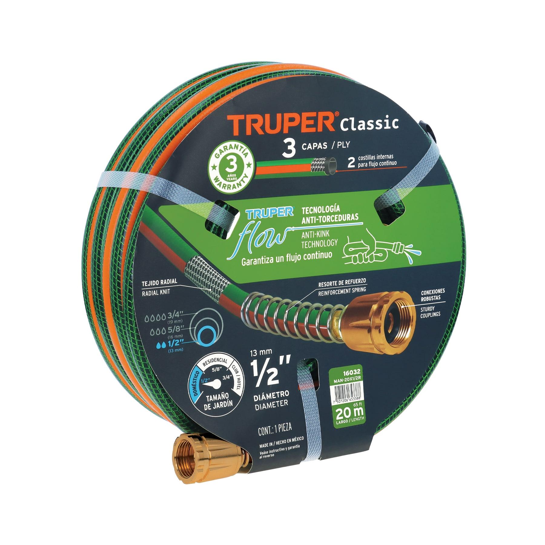 MANGUERA 1/2' REFORZADA 3 CAPAS 20 M CONEXIONES DE METAL