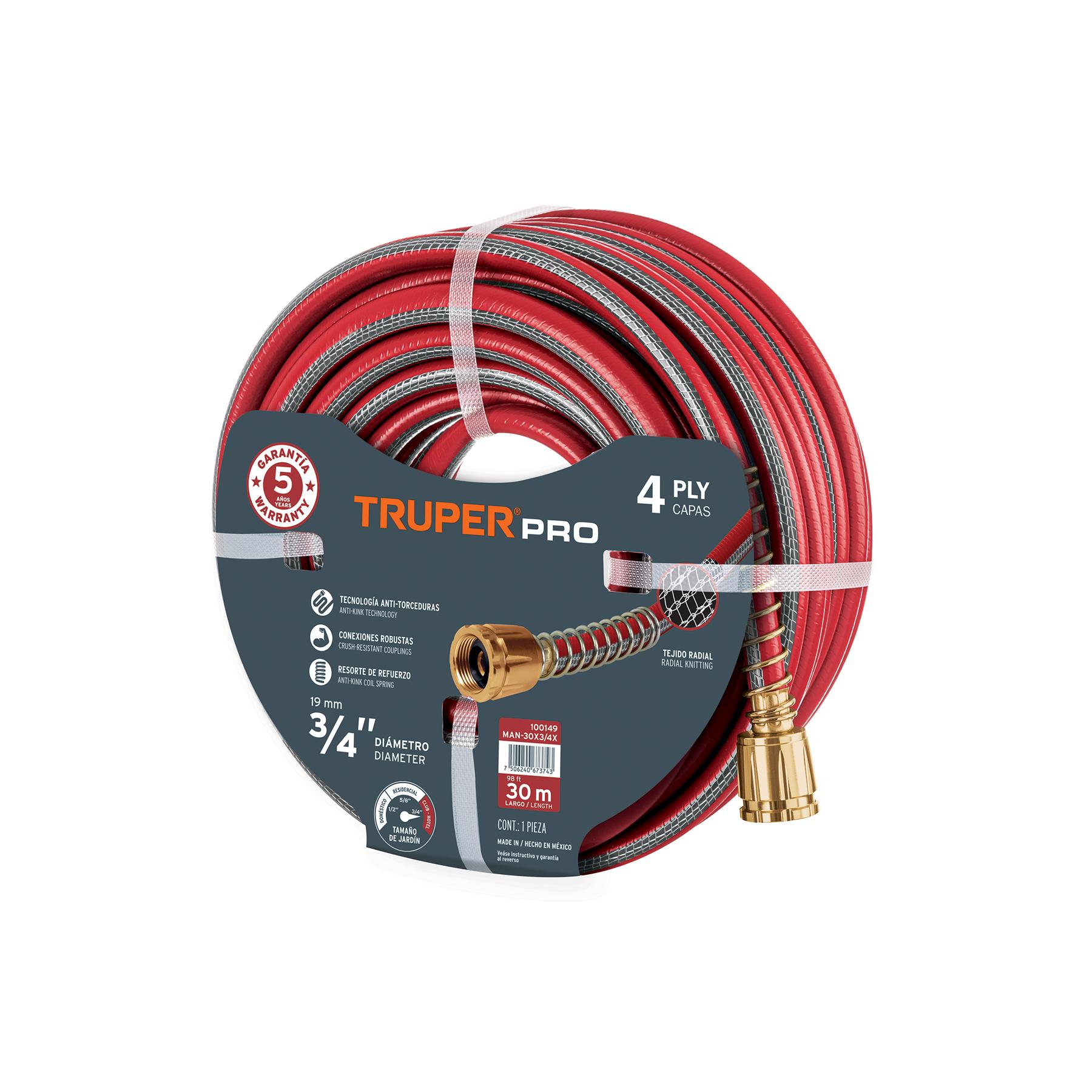 MANGUERA 1/2' SUPER REFORZADA 4 CAPAS 25 M CONEXIONES METAL