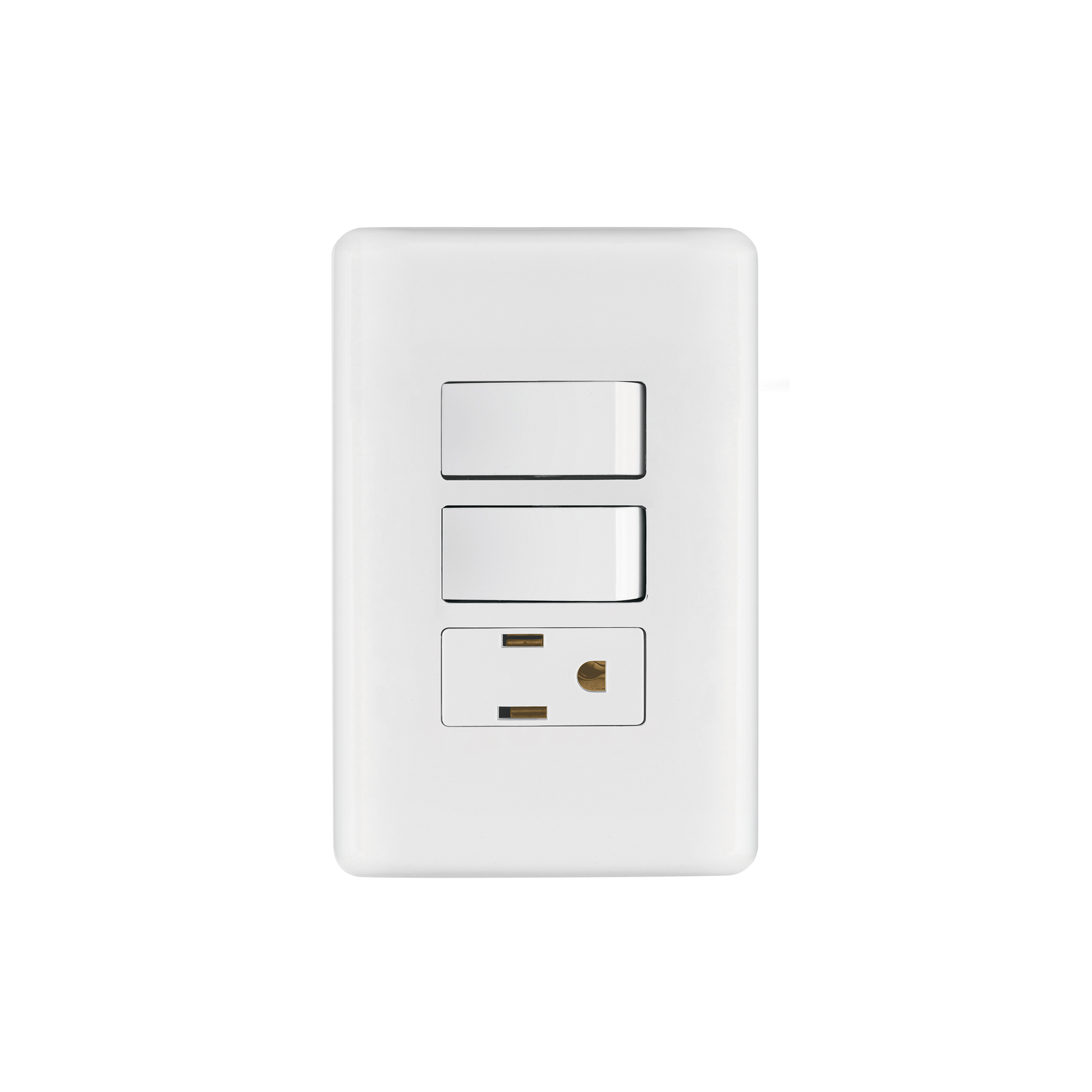 PLACA ARMADA CON CONTACTO Y 2 INTERRUPTORES SENCILLOS, BASIC