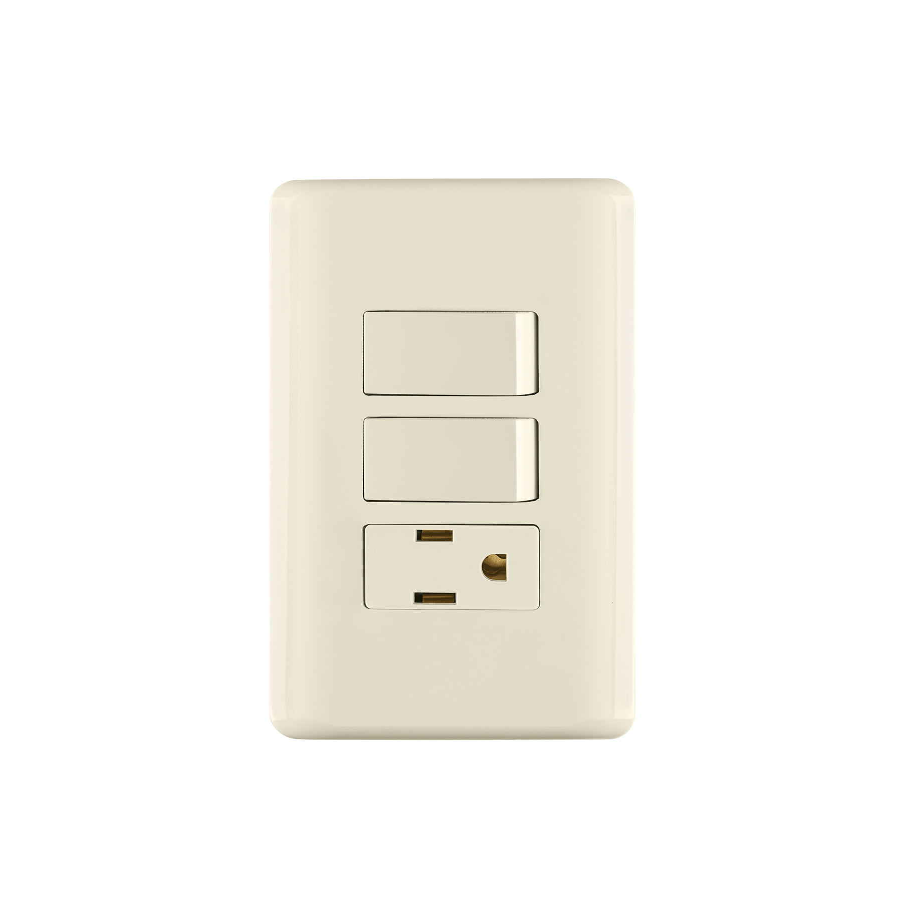 PLACA ARMADA 2 INTERRUPTORES Y CONTACTO, MARFIL, BASIC