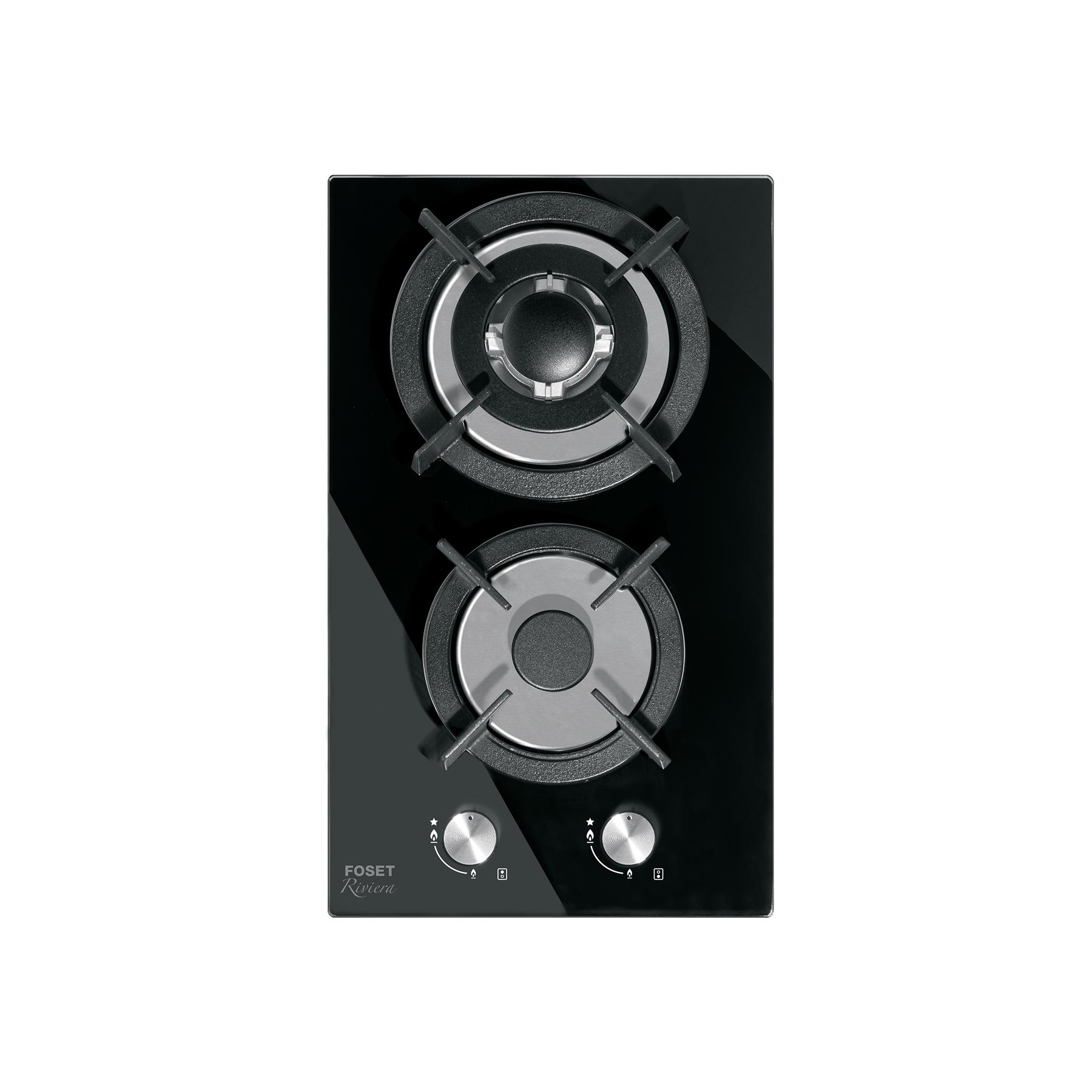 PARRILLA DE GAS EMPOTRABLE 2 QUEMADORES, VIDRIO