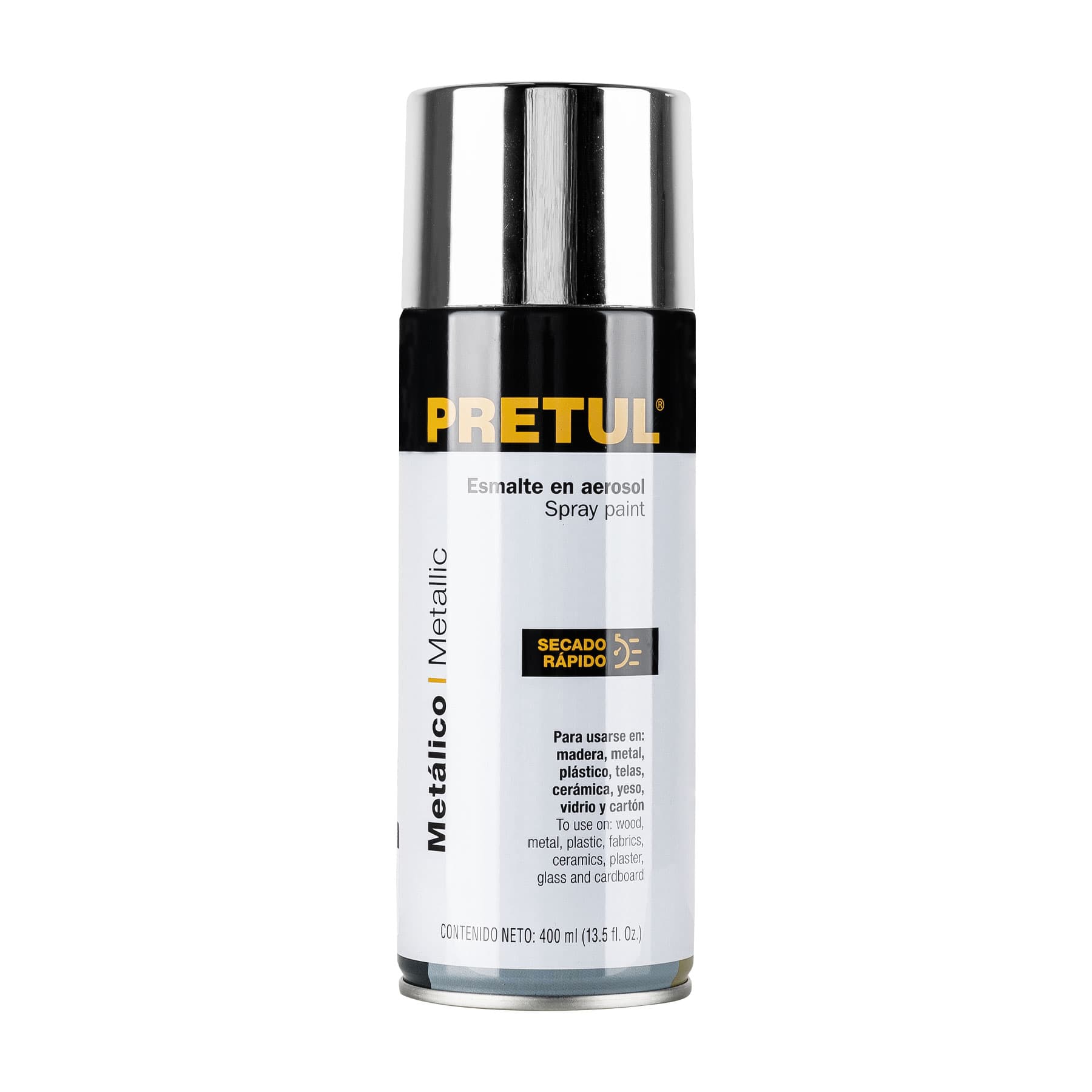 PINTURA EN AEROSOL METÁLICA, CROMO, 400ML, PRETUL