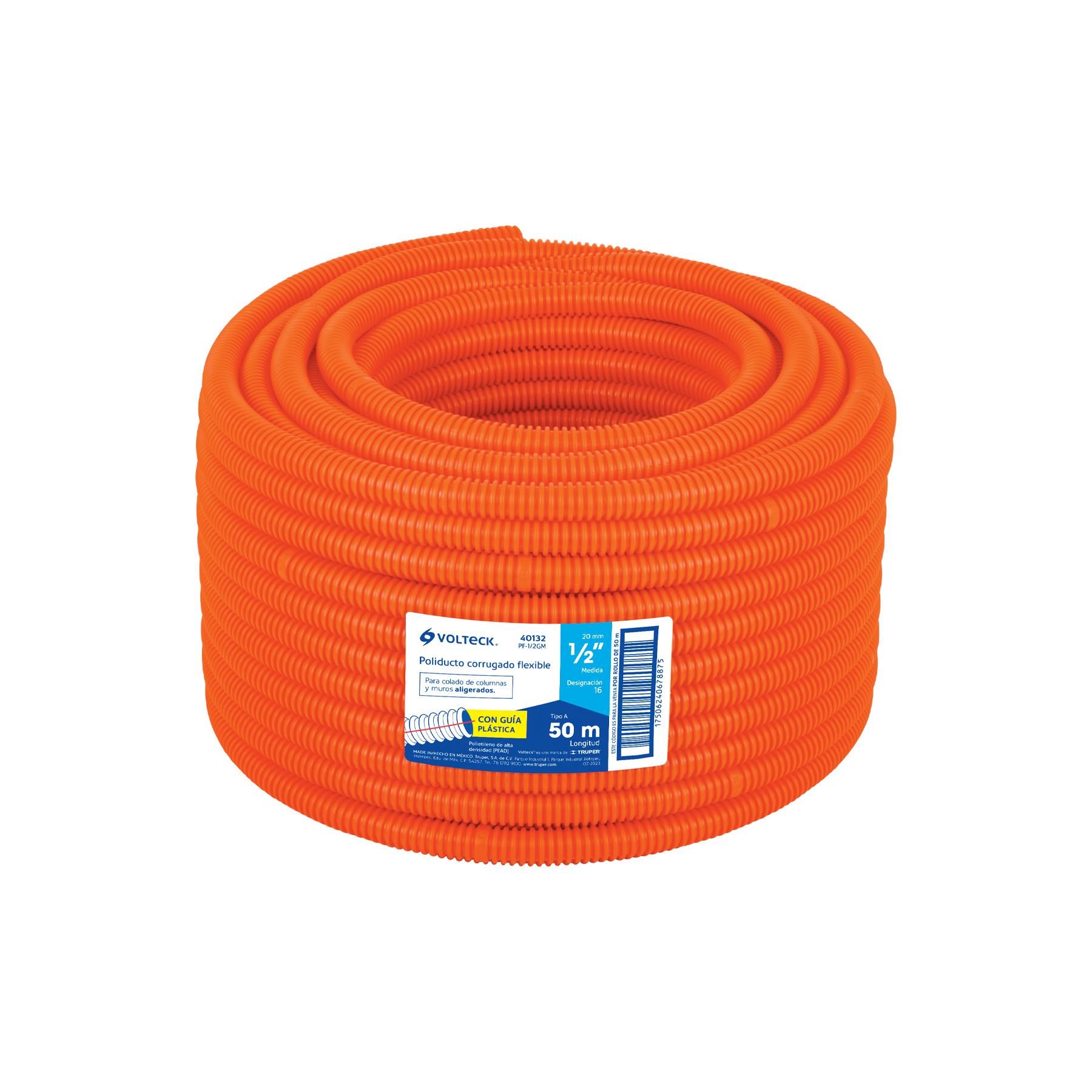 METRO DE POLIDUCTO 1/2' CORRUGADO FLEX. C/GUÍA, ROLLO 50 M