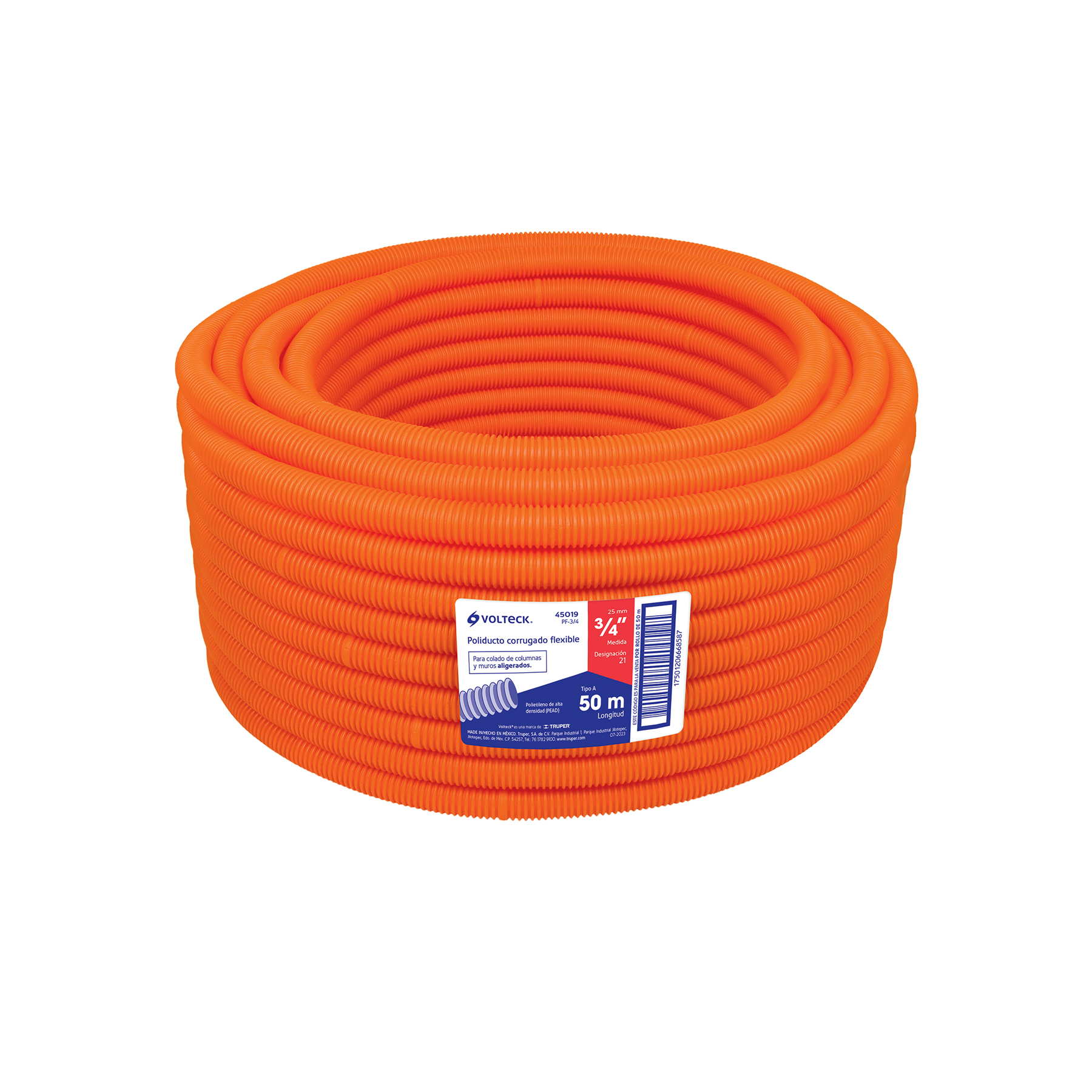 METRO DE POLIDUCTO 3/4' CORRUGADO FLEX. S/GUÍA, ROLLO 50 M