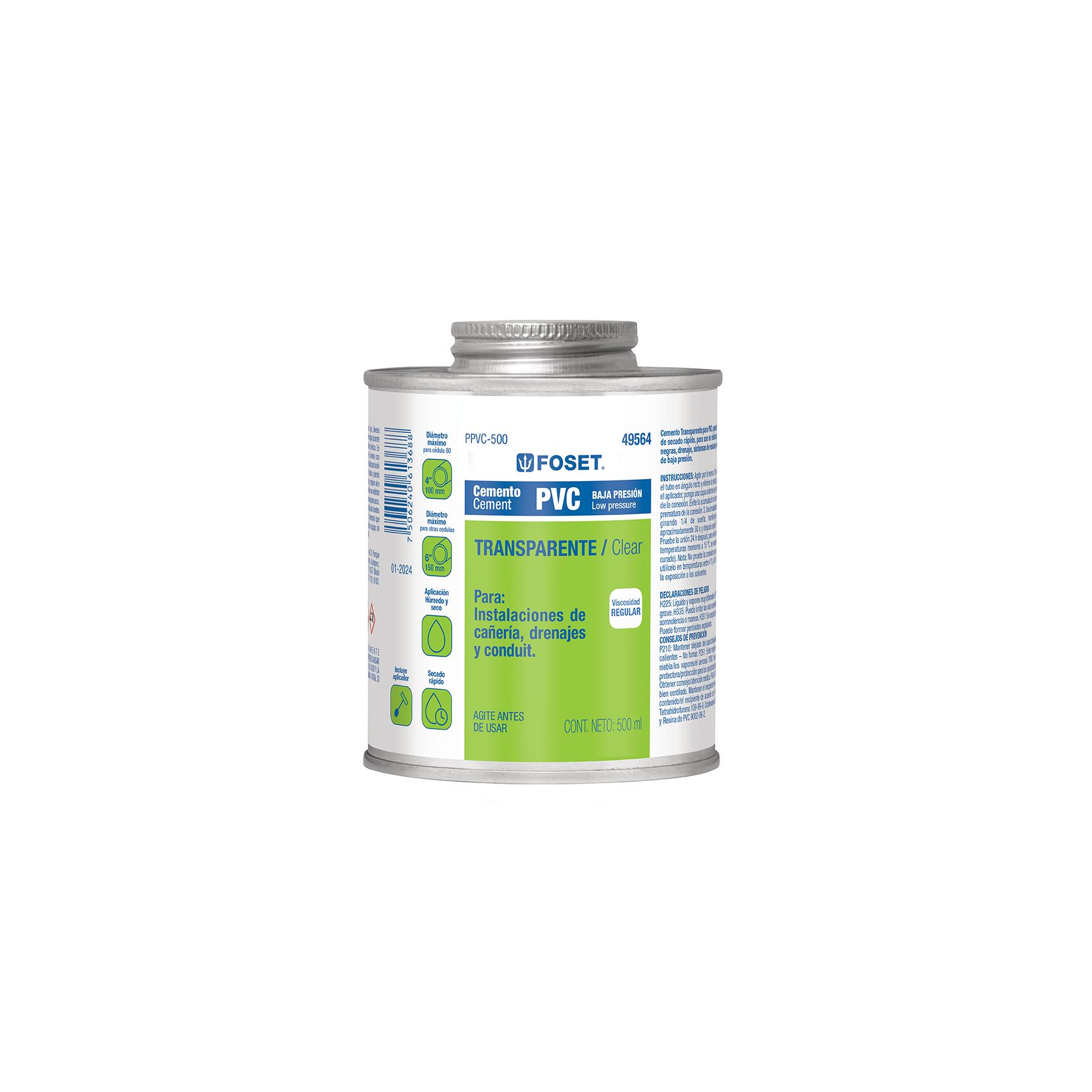 CEMENTO PARA PVC EN BOTE DE 500 ML, BAJA PRESIÓN, FOSET