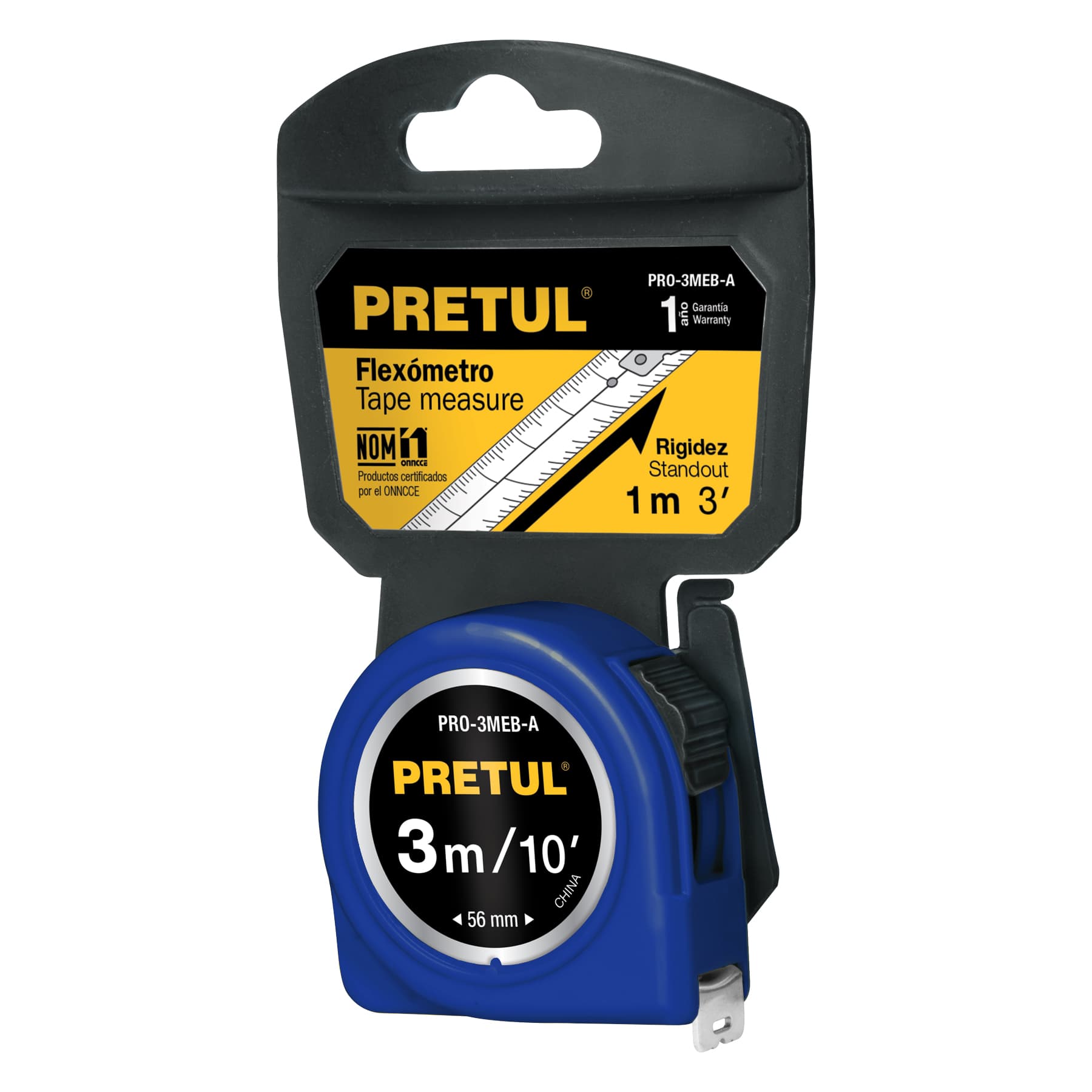 FLEXÓMETRO AZUL 3 M CINTA 13 MM, EN TARJETA, PRETUL