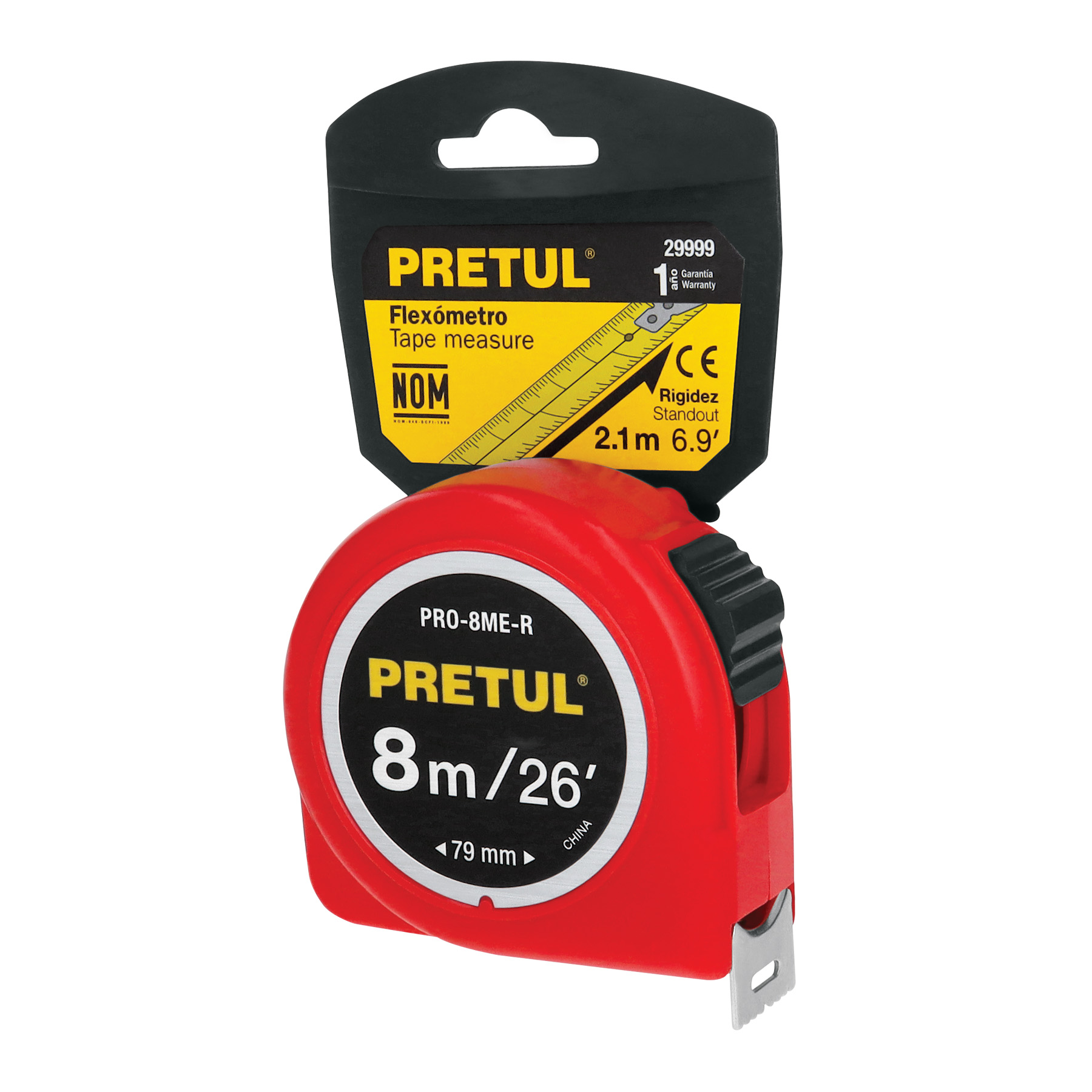 FLEXÓMETRO VERDE 8 M CINTA 25 MM, EN TARJETA, PRETUL