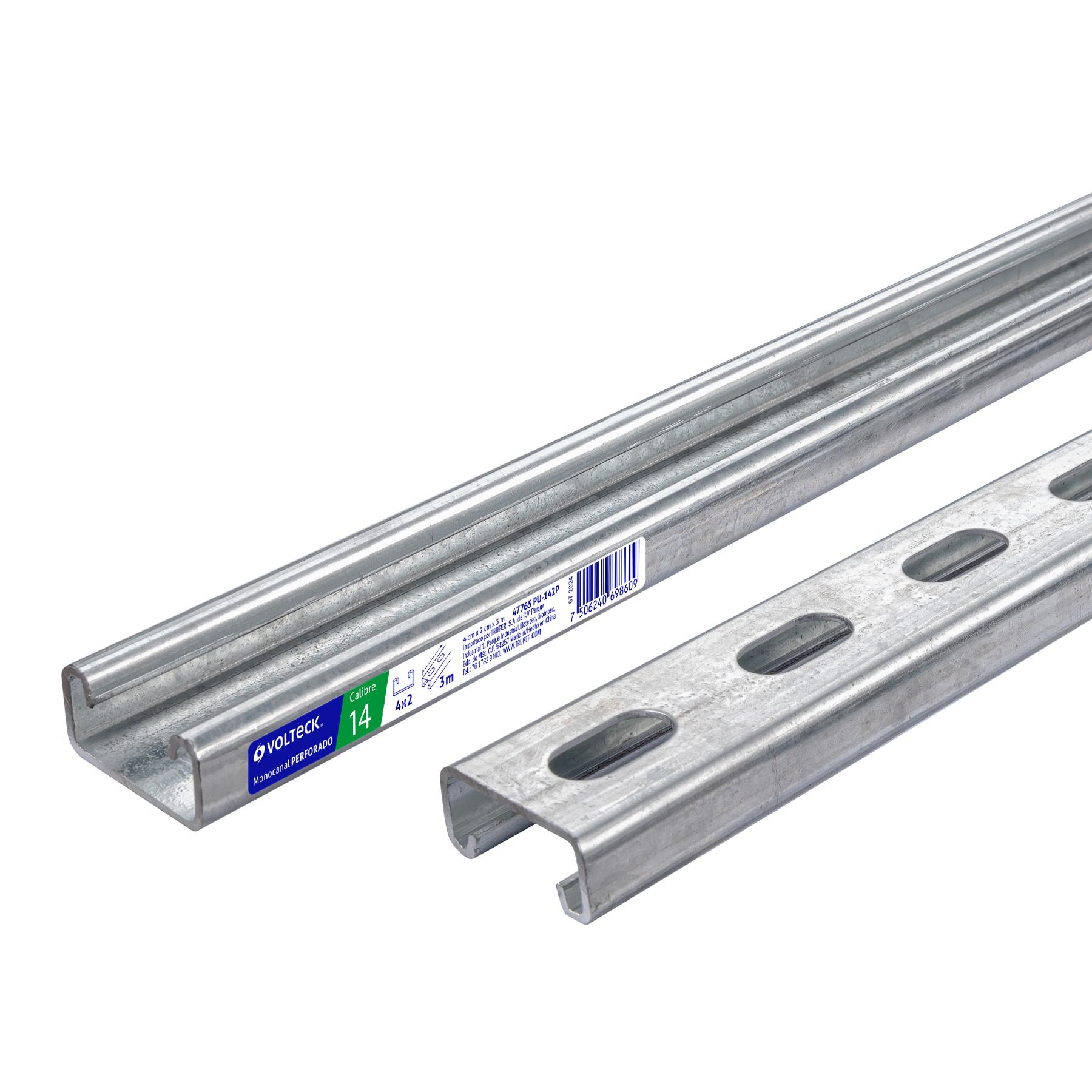 PERFIL UNICANAL PERFORADO DE 3 M, 4 X 2 CM, CAL. 14, VOLTECK