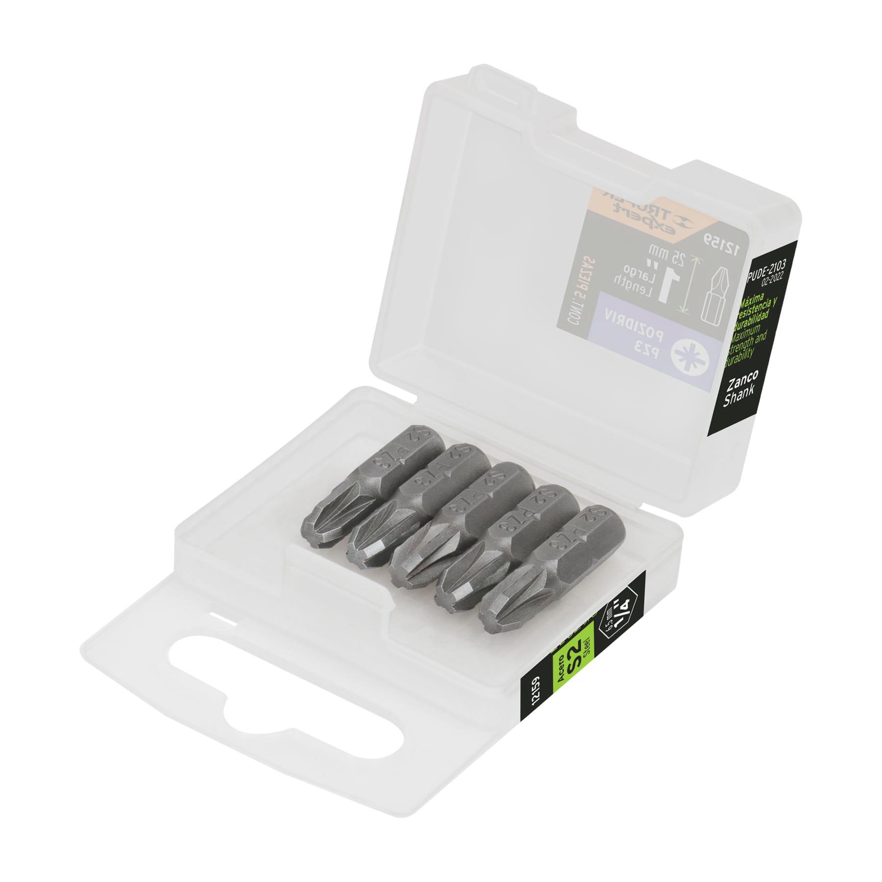 ESTUCHE CON 5 PUNTAS POZIDRIV PZ3 LARGO 1', TRUPER EXPERT