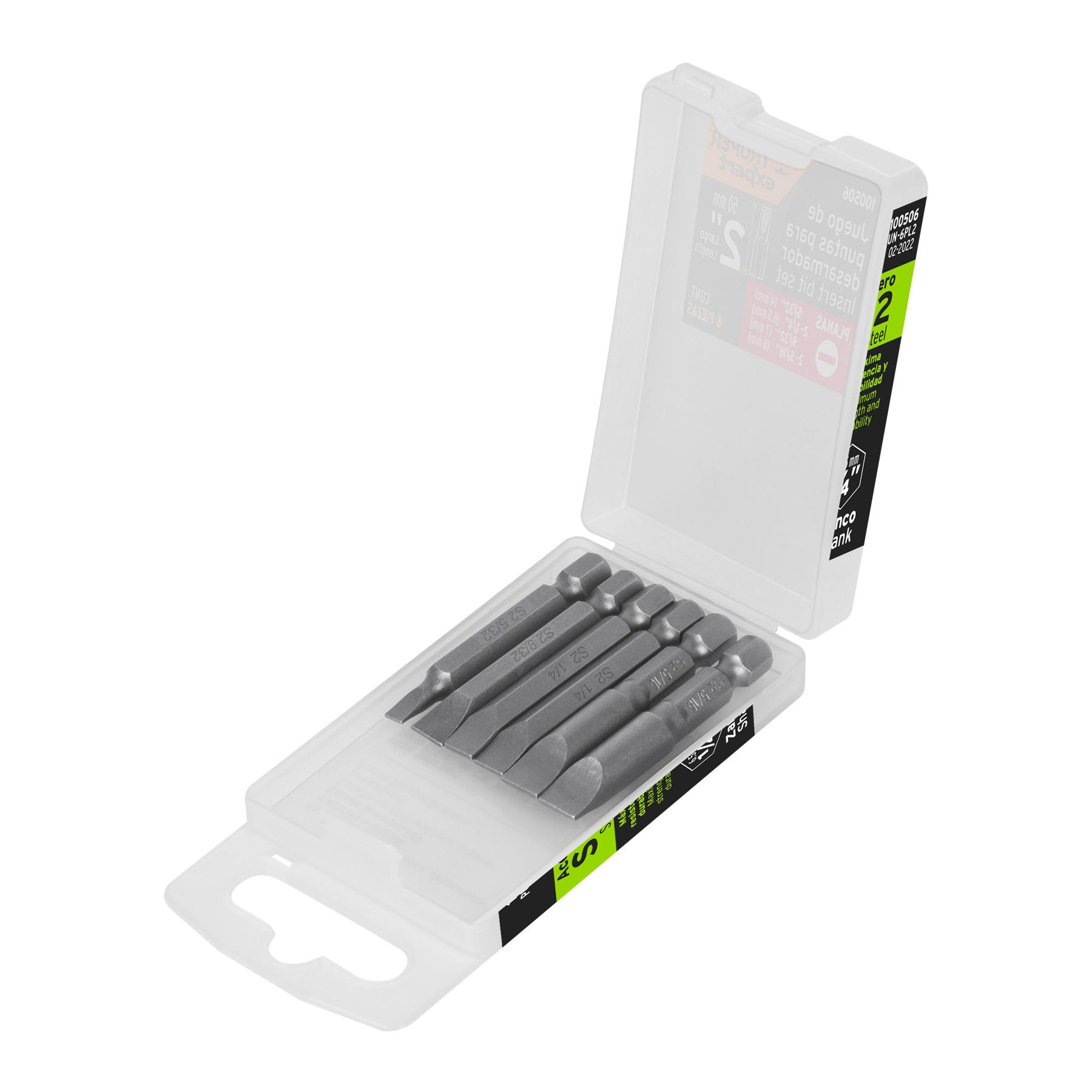 ESTUCHE CON 6 PUNTAS PLANAS COMBINADAS LARGO 2', EXPERT