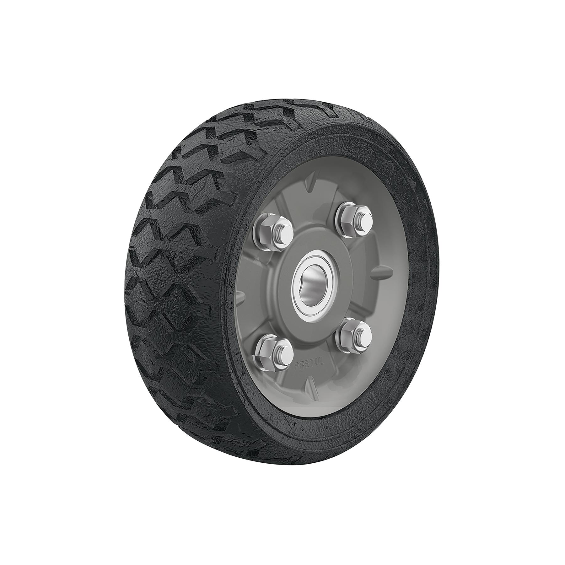 RUEDA DE HULE SÓLIDO 6' PARA DIABLO, DOBLE BALERO, PRETUL