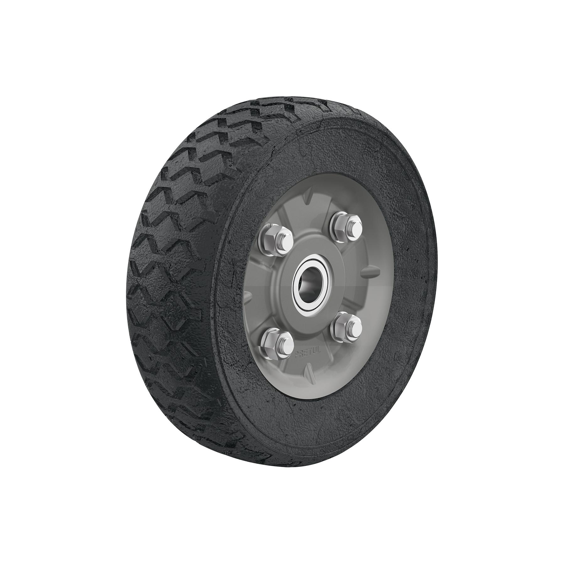 RUEDA DE HULE SÓLIDO 7' PARA DIABLO, DOBLE BALERO, PRETUL