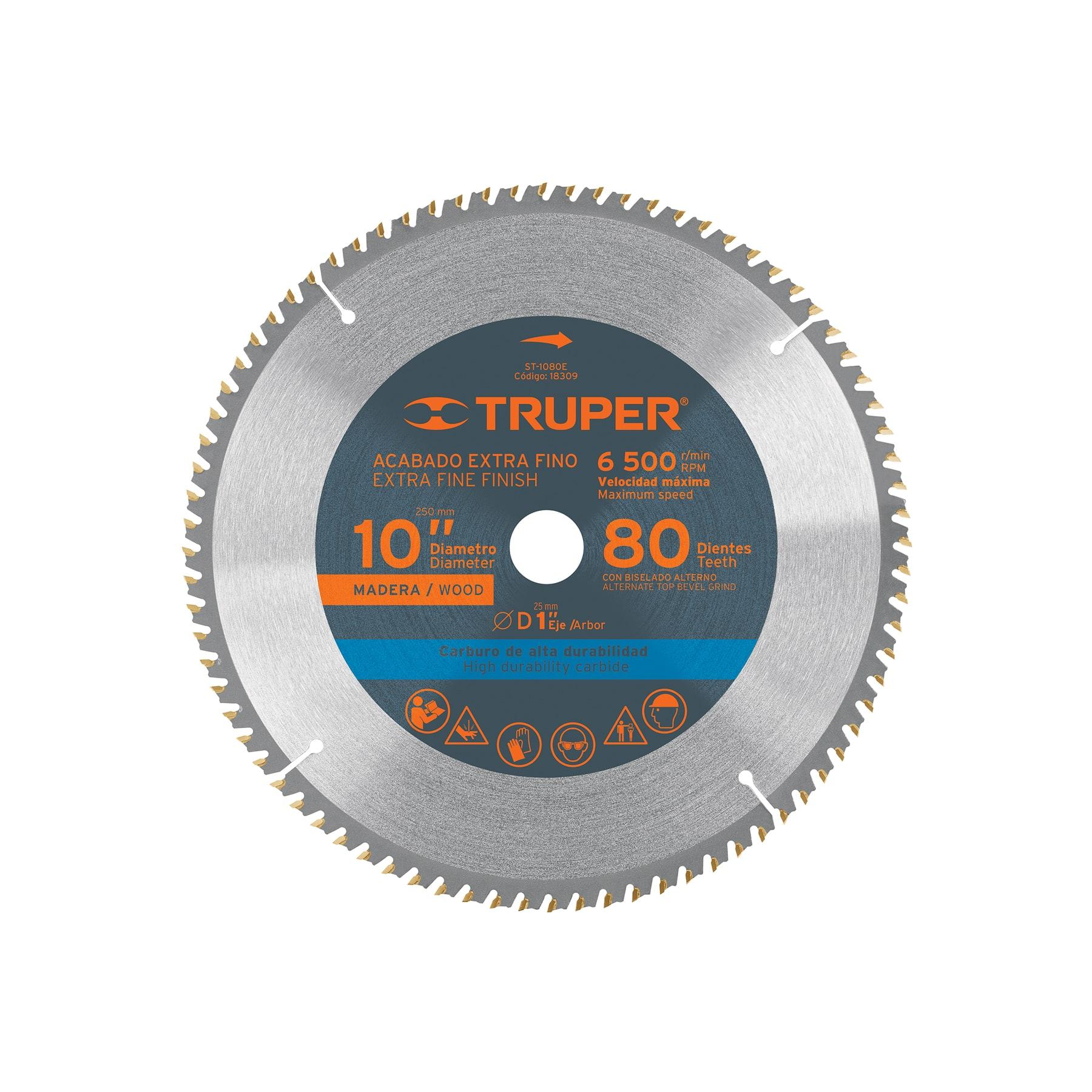 DISCO SIERRA 10' PARA MADERA, 80 DIENTES CENTRO 1', TRUPER