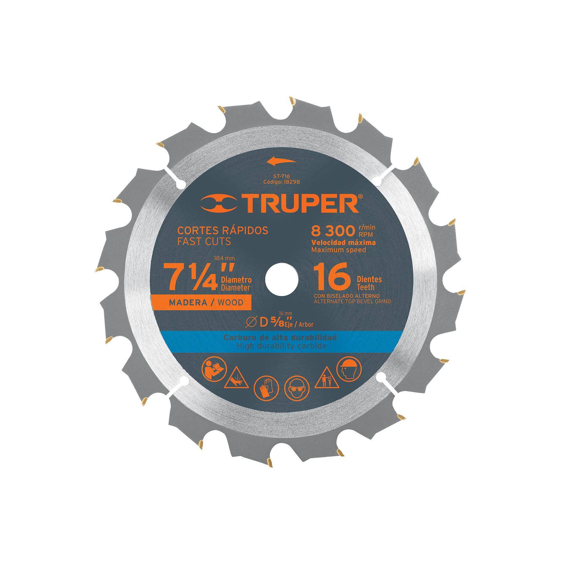 DISCO SIERRA 7- 1/4' PARA MADERA, 16 DIENTES CENTRO 5/8'