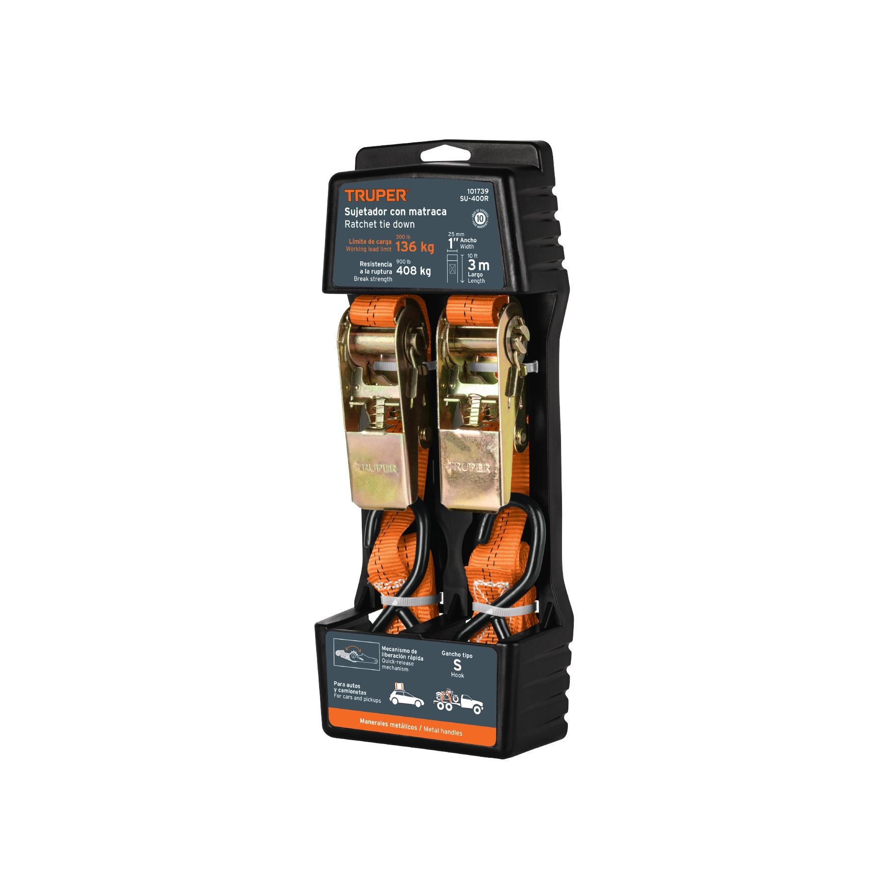 JUEGO DE 2 SUJETADORES CON MATRACA CARGA MÁXIMA 400 KG