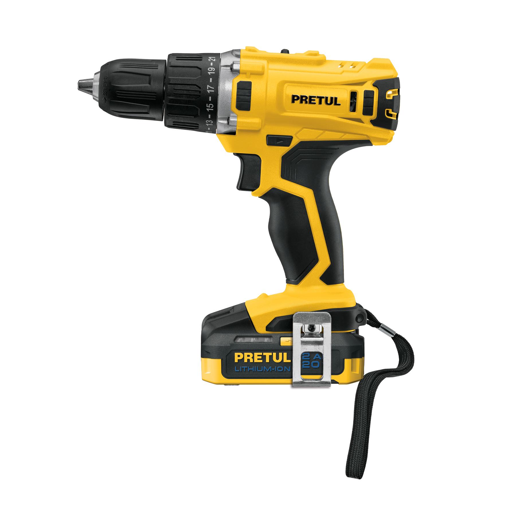 TALADRO INALÁMBRICO 1/2', 20 V, PRETUL