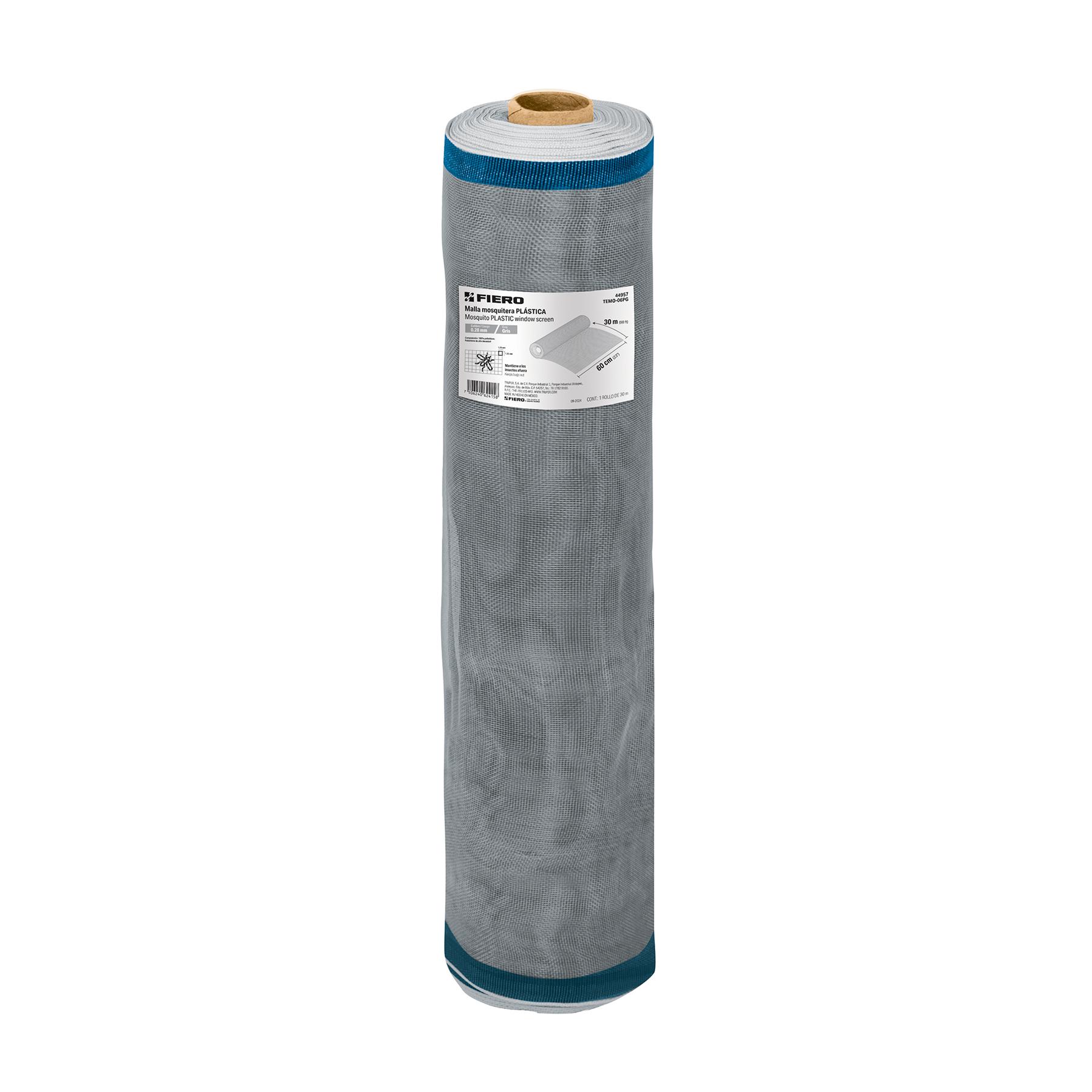 ROLLO DE 30 M X 0.6 M DE MALLA MOSQUITERA PLÁSTICA GRIS