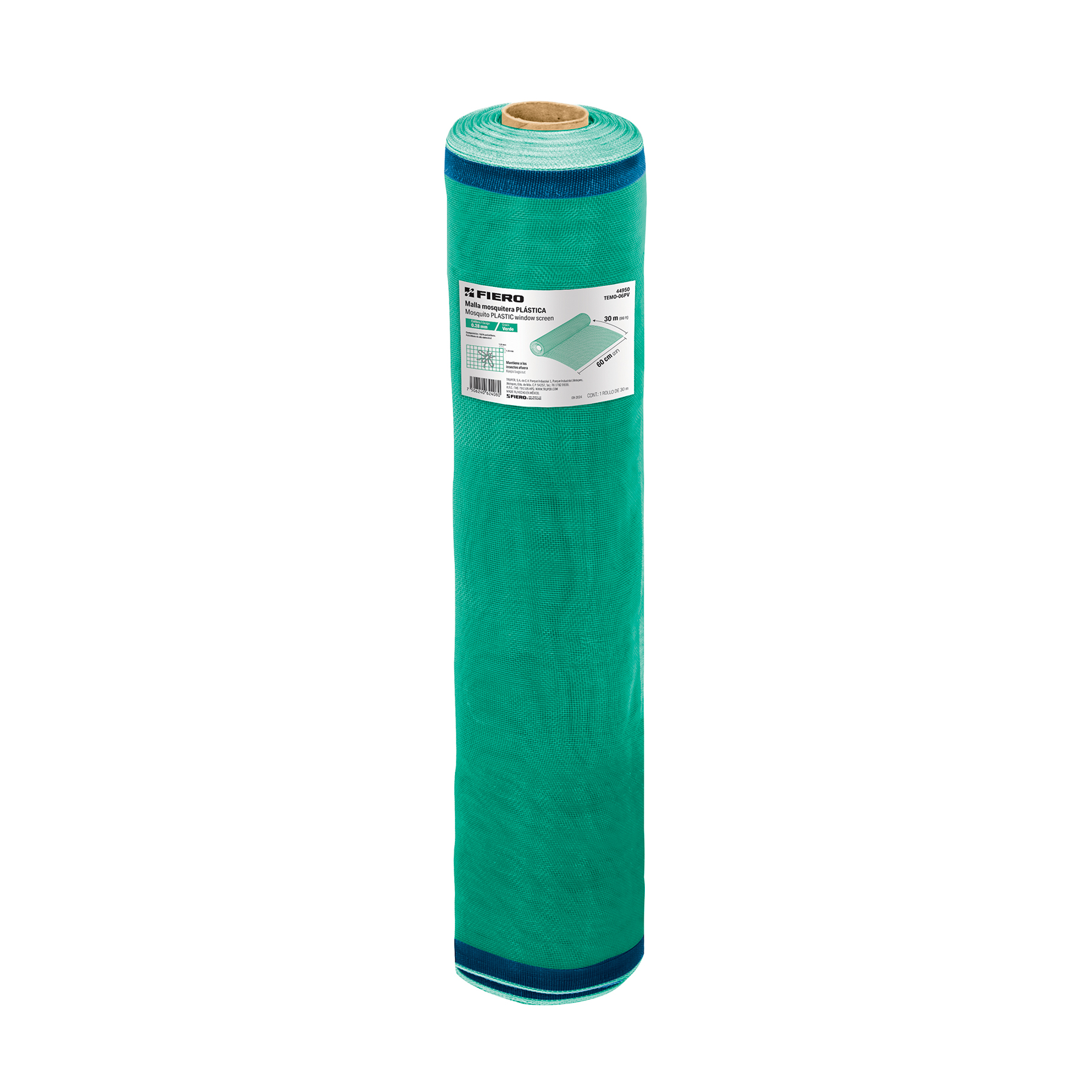 ROLLO DE 30 M X 0.6 M DE MALLA MOSQUITERA PLÁSTICA VERDE