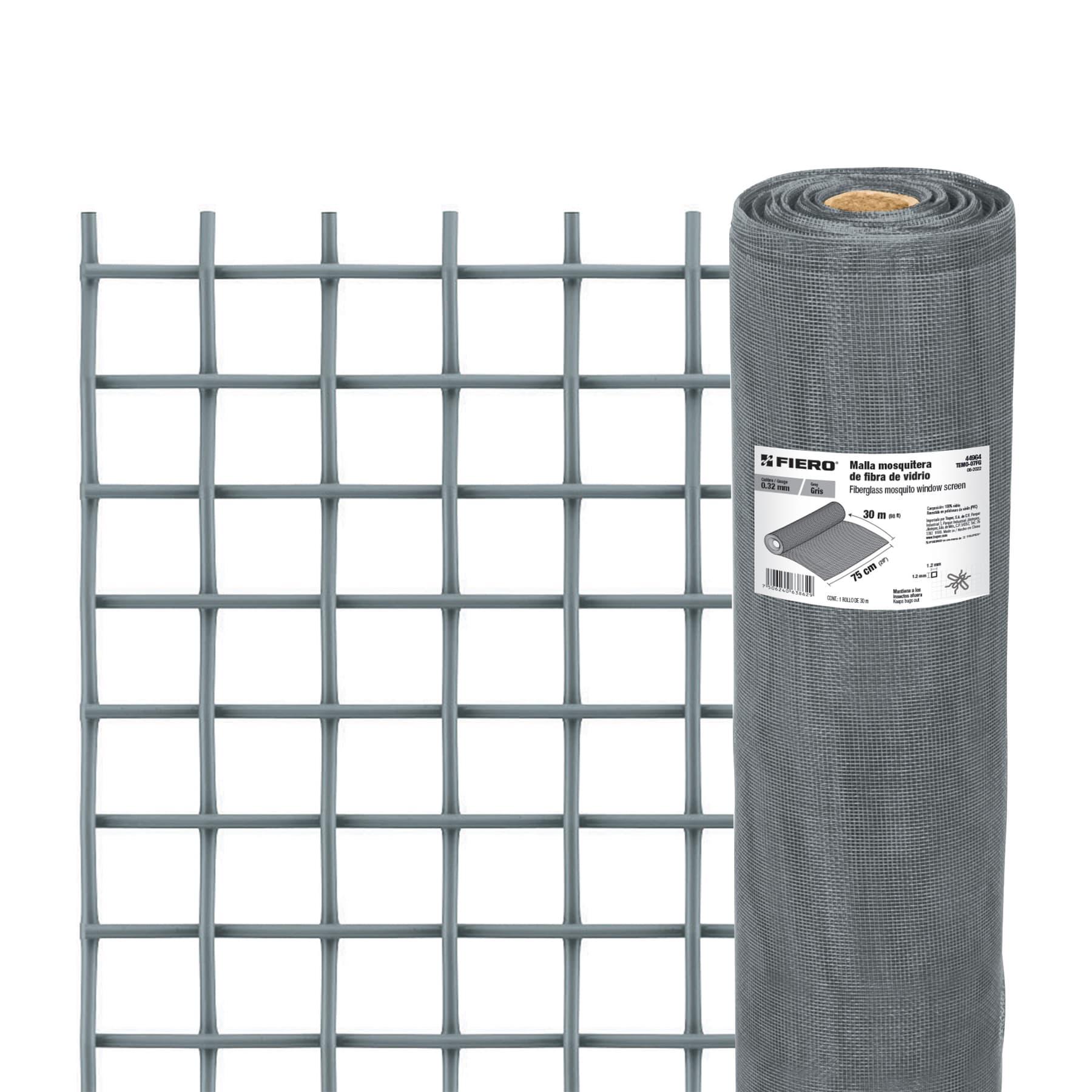 ROLLO DE 30 M X 0.75 M MALLA MOSQUITERA FIBRA DE VIDRIO GRIS
