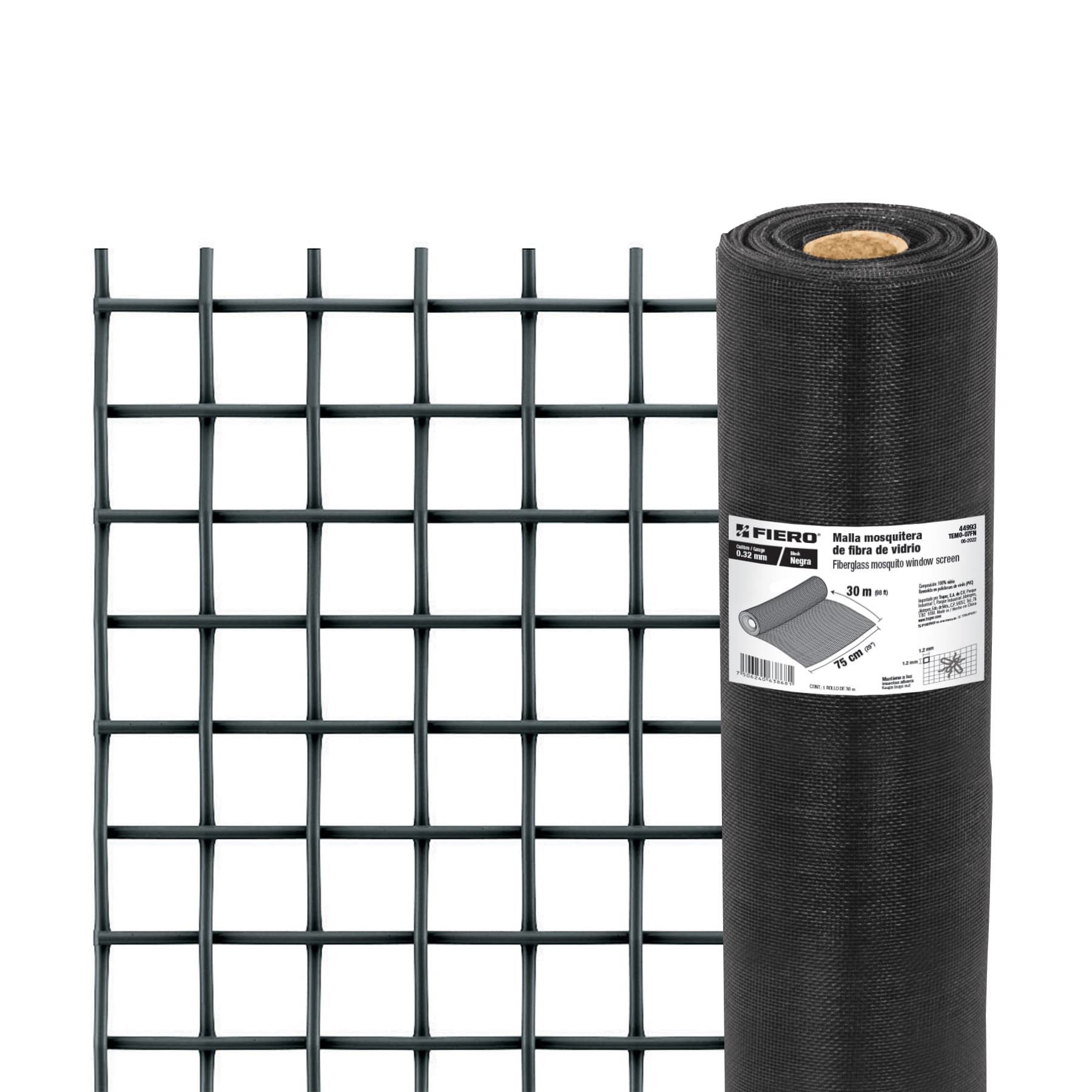 ROLLO DE 30 M X 0.75M MALLA MOSQUITERA FIBRA DE VIDRIO NEGRA