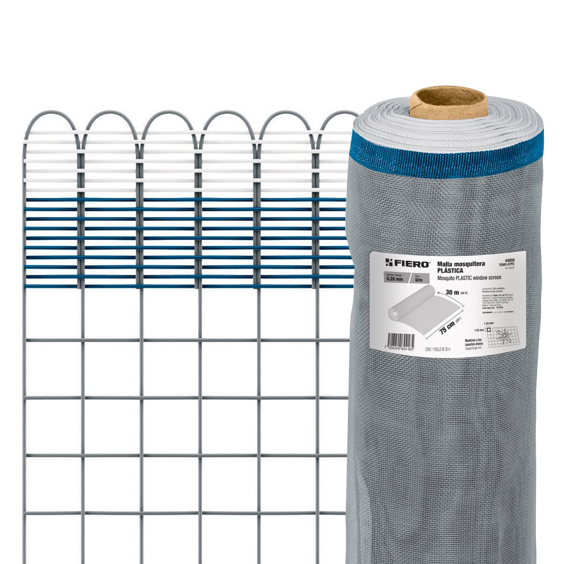 ROLLO DE 30 M X 0.75 M DE MALLA MOSQUITERA PLÁSTICA GRIS