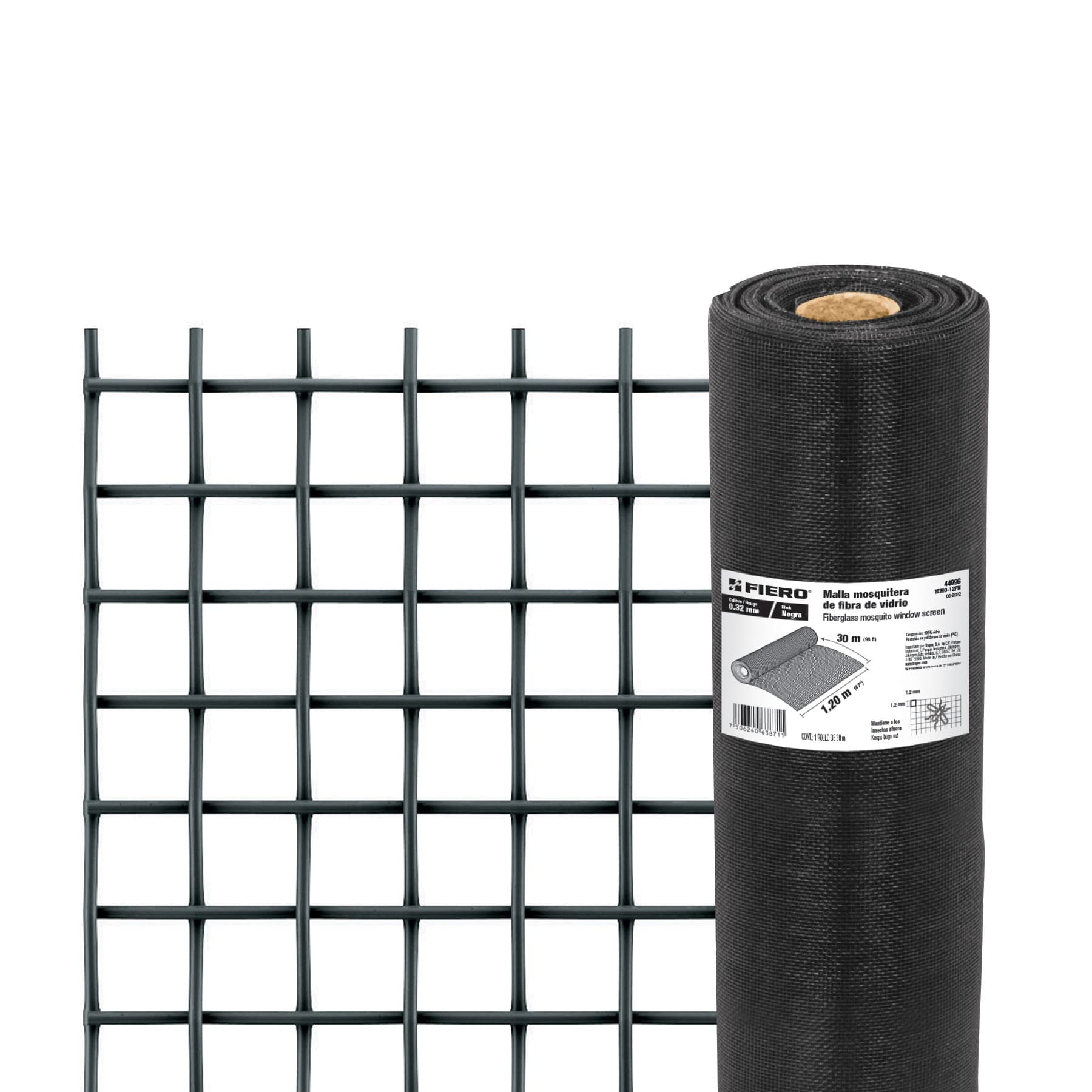 ROLLO DE 30 M X 1.2 M MALLA MOSQUITERA FIBRA DE VIDRIO NEGRA