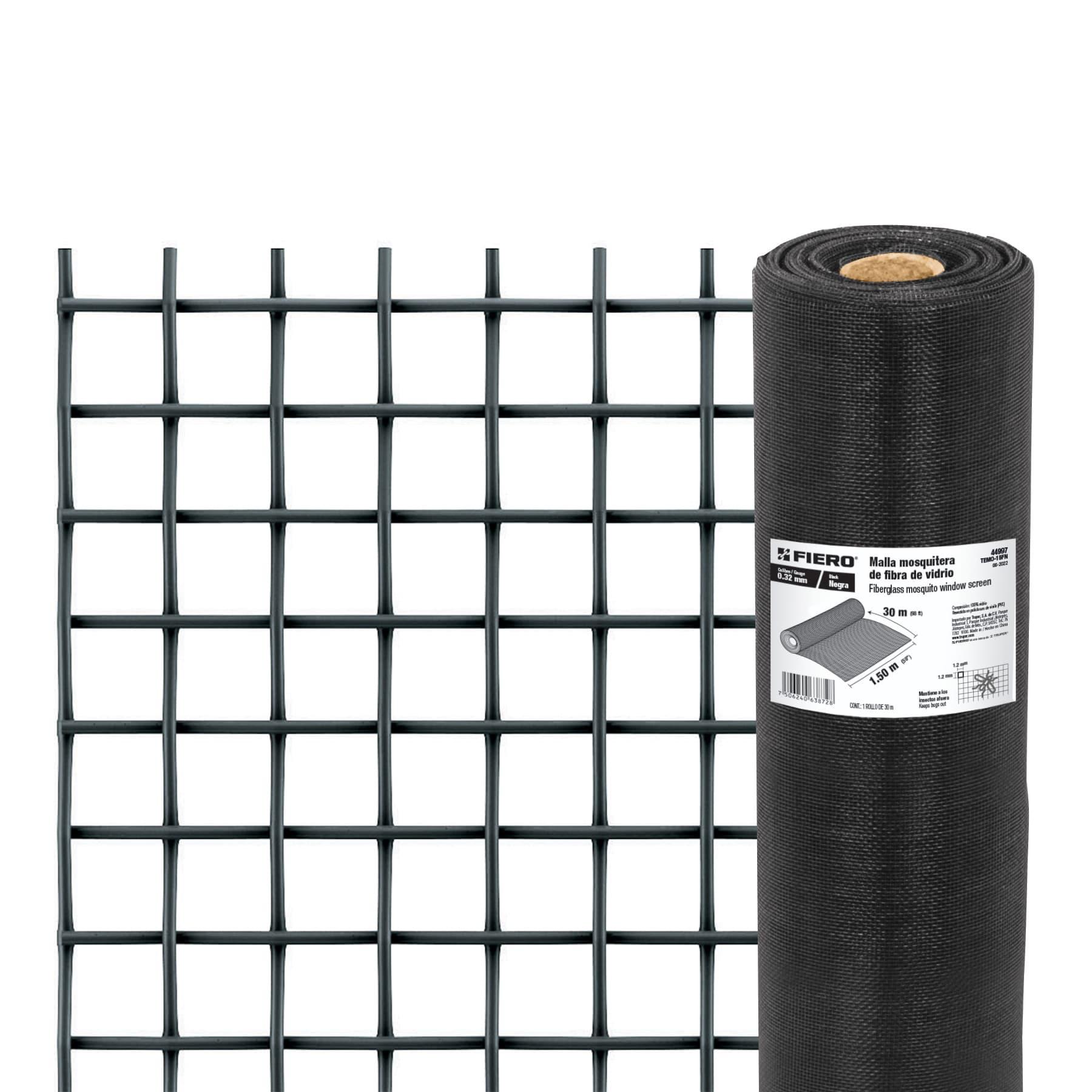 ROLLO DE 30 M X 1.5 M MALLA MOSQUITERA FIBRA DE VIDRIO NEGRA